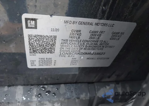 2021 Chevrolet Tahoe 2Wd Rst from USA, damaged, VIN 1GNSCRKD0MR216623